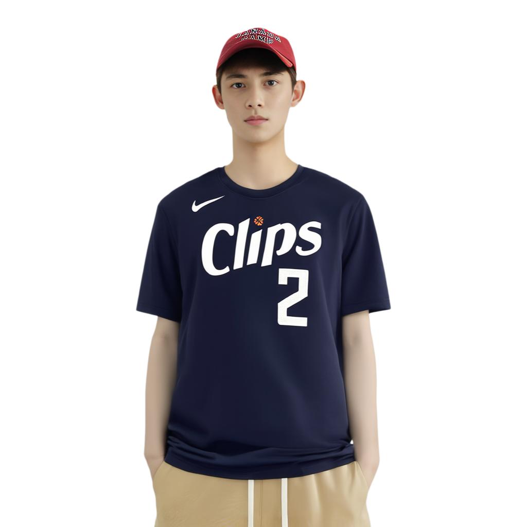 Nike City Edition Los Angeles Clippers Kawhi Leonard Crew Neck Letter Short Sleeve T-Shirt Men T-Shirts Navy-Blue FN1217-427