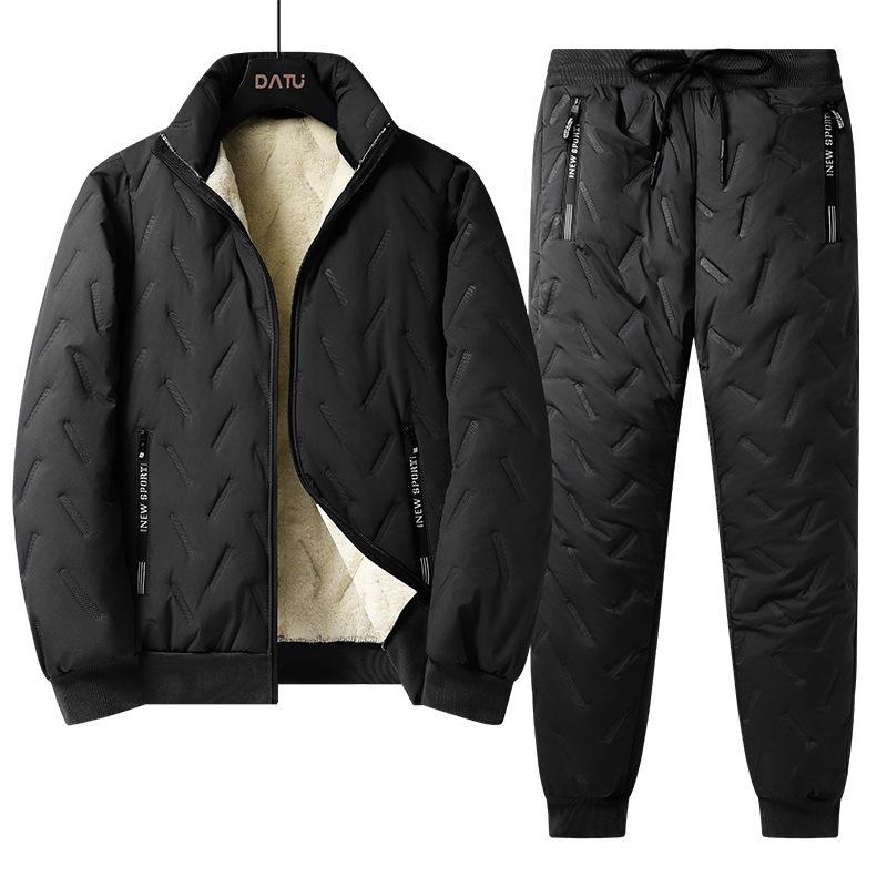 Plus Size Autumn and Winter Men's Warm Three-piece/two-piece Lamb Fleece Vest+Jacket+Cotton Trousers/Jacket+Cotton Trousers 7XL