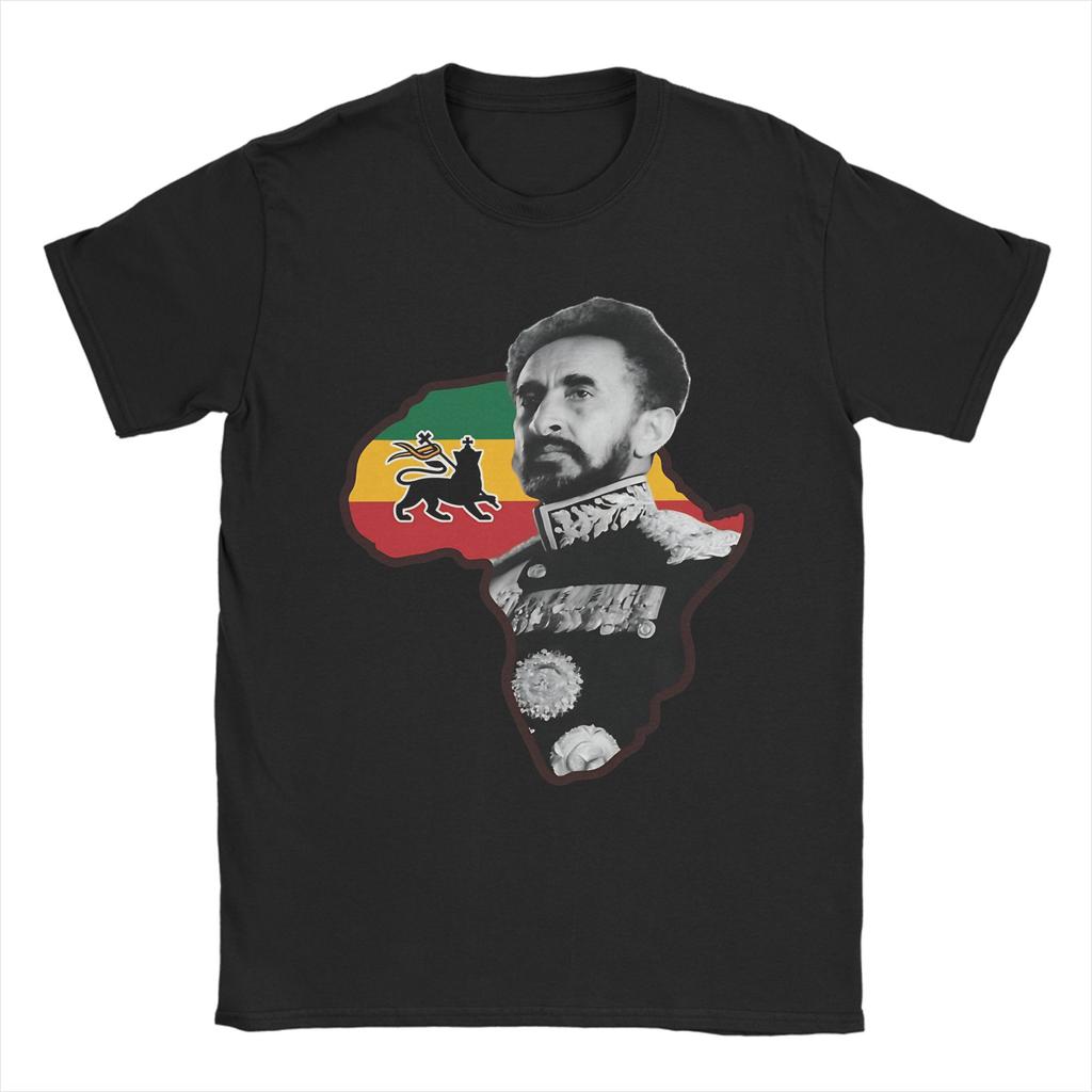Awesome Haile Selassie I King Of Kings With The African Map T-Shirt Unisex Crew Neck Cotton T Shirts Short Sleeve Tee Shirt Tops