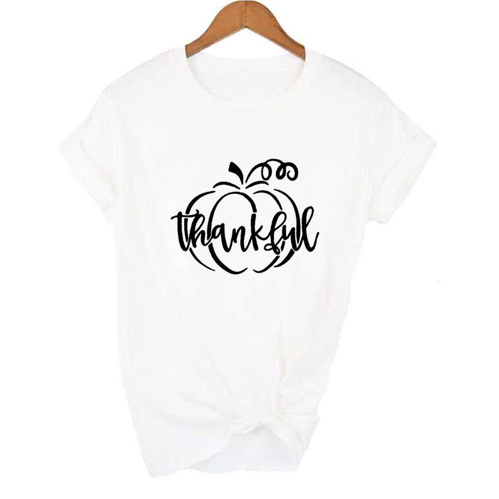 Halloween Pumpkin Spice Print Women Orange Aesthetic T Shirt Graphic Short Sleeve T Shirts Thankful
