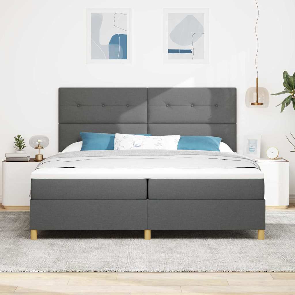 Box Spring Bed with Headboard Dark Gray 200 X 200 Cm Fabric