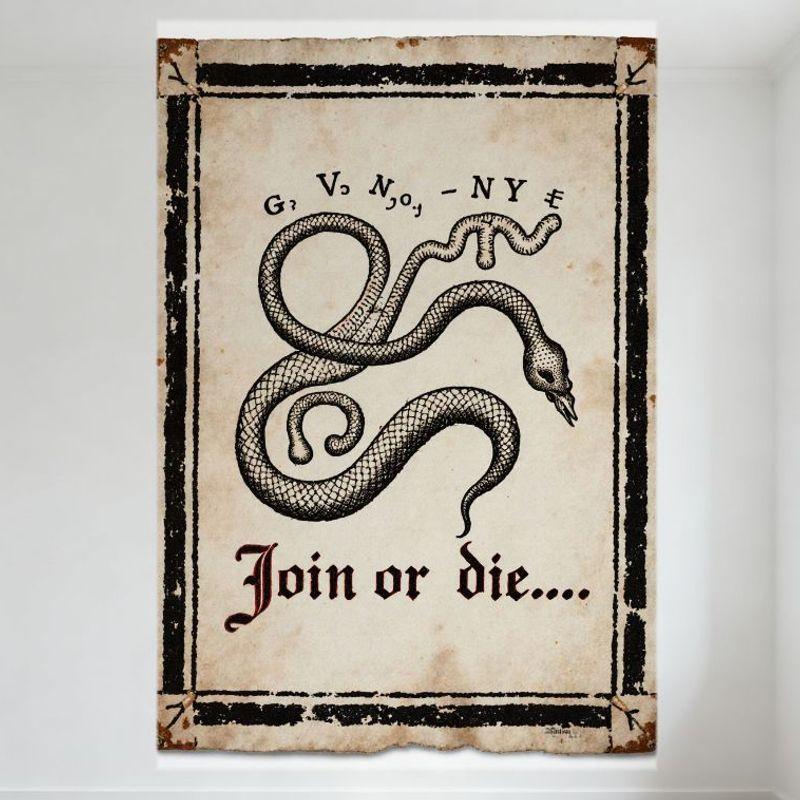 

Vintage Colonial American Join or Die Snake Metal Tin Sign Distressed Propaganda Art for Bar Man Cave Home Decor Wall Plaque N 20x30cm（7.8x11.8inch）