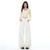 Beige Wide-Leg Women's Jeans - Autumn Retro Spicy Girl Style, Loose Straight-Leg, Floor-Length