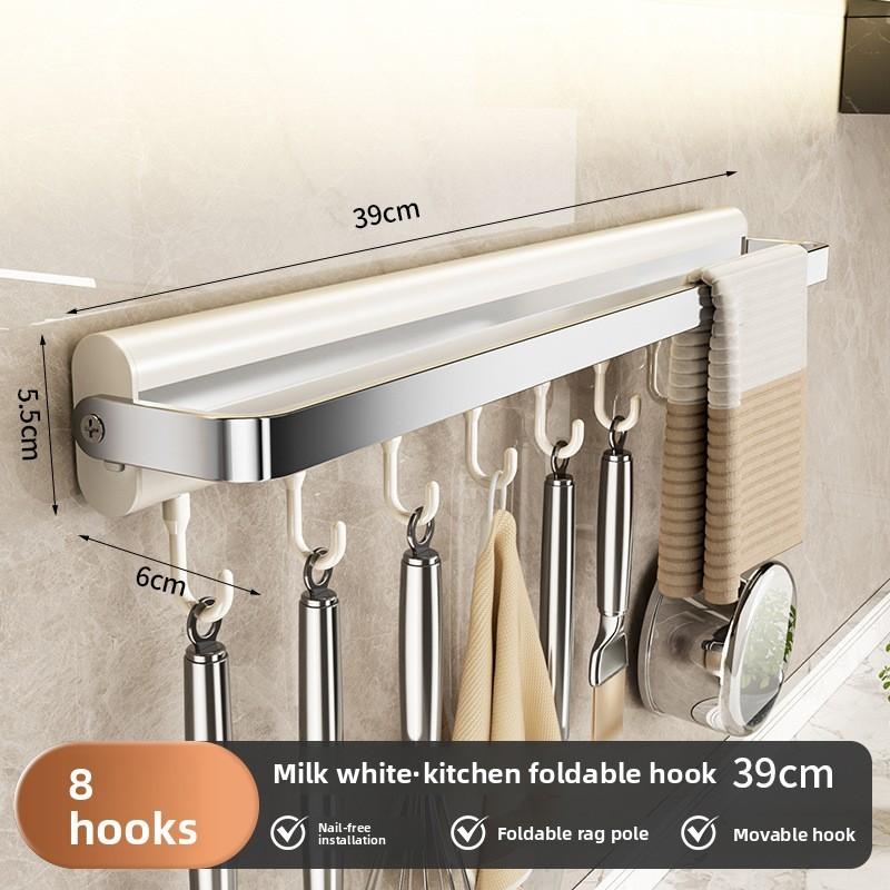 Aluminum Alloy Kitchen Wall Mount Rack With Hooks For Utensils And Cookware Storage