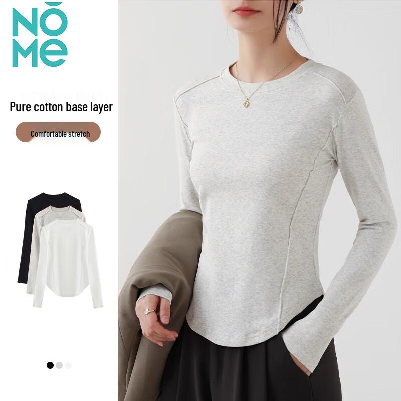 

NOME Women s Fishbone Round Neck Long Sleeve Fitted T-Shirt M