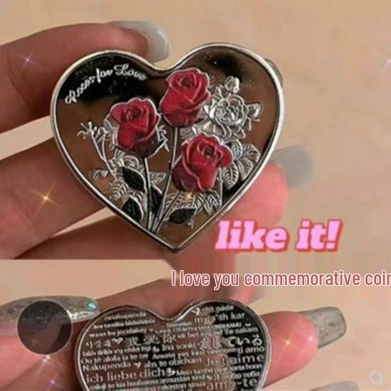 Heart-Shaped Rose Commemorative Coin: 'I Love You' in 52 Languages - 2022 Gift for Birthdays and Confessions