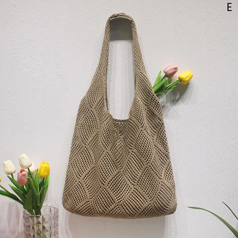 

Летняя пляжная женская сумка через плечо, вязаная крючком сумка, вязаная ажурная сумка-тоут для девушки, женщины, однотонные универсальные сумки для покупок