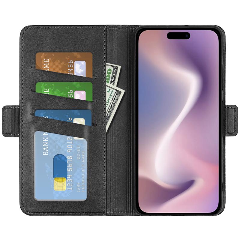 

For iPhone 16 Pro Case Leather Wallet Folio Flip Protective Phone Cover Black