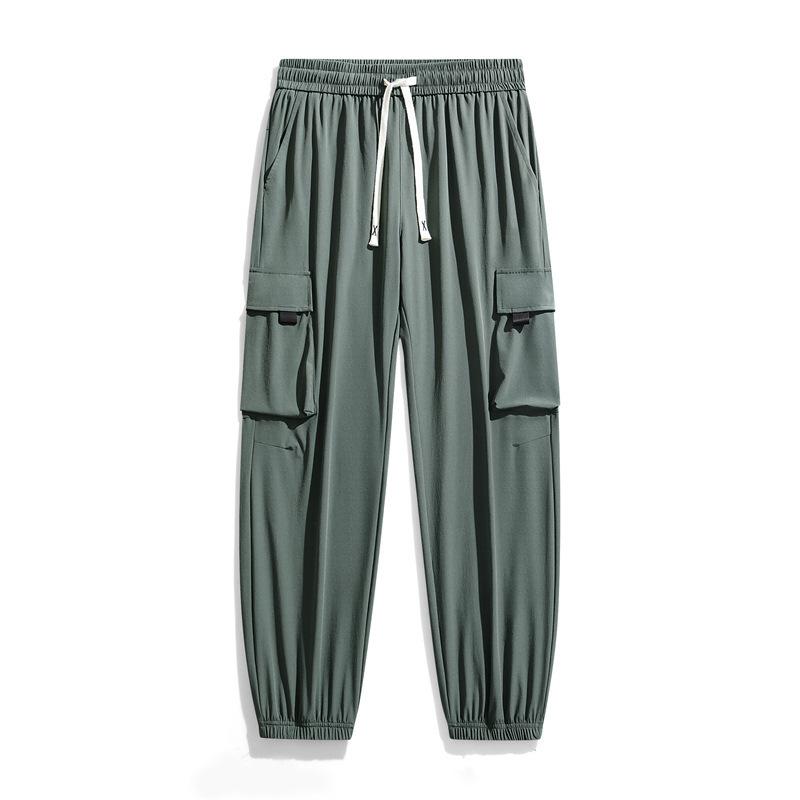 Pantaloni de lucru de vară din mătase de gheață pentru bărbați, sport și casual, pentru cuplu, cu uscare rapidă, subțiri, cu închidere, pantaloni lungi