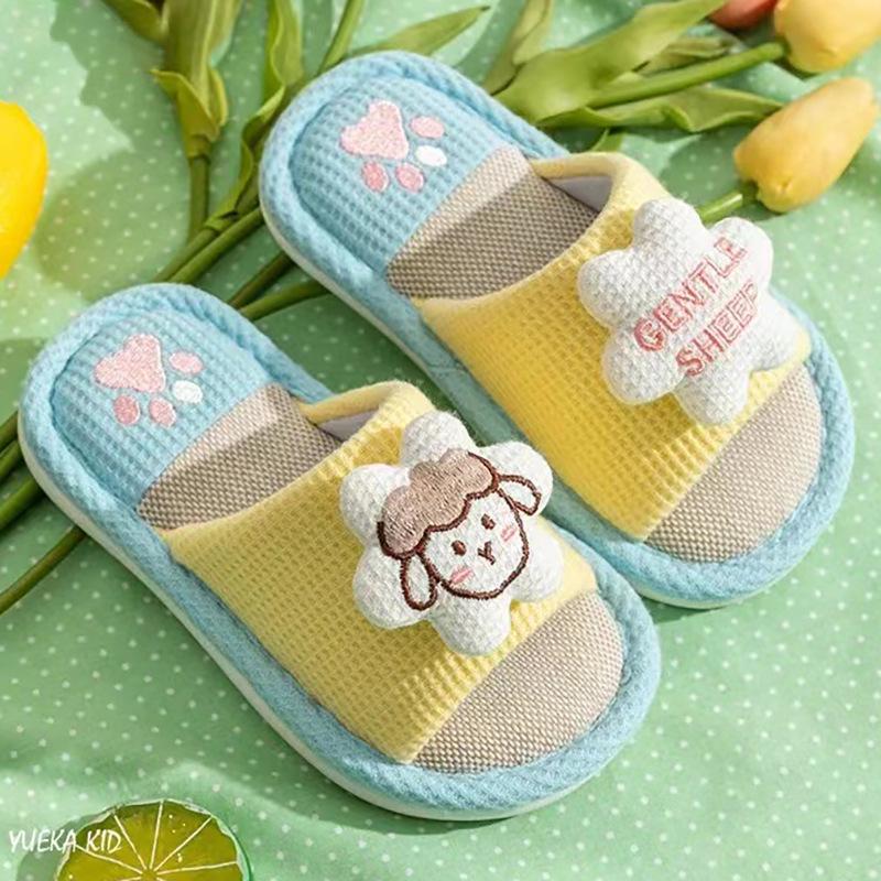 Children's Cute Cartoon Non-slip Linen Slippers - Spring Autumn Indoor Home for Boys & Girls, Parent-Child Four Seasons Wear