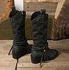Herbst Winter Übergröße Damen PU Nieten Gürtelschnalle Martin Stiefel Bequem Warm Scharf Spitz Quaste Mid-Calf Stiefel Schuhe 36-42