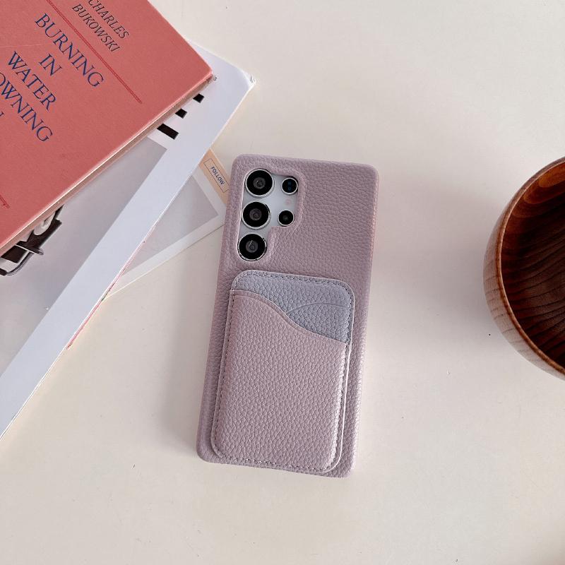 

Luxury Color Collision Leather S-Shaped Wallet Card Slot Bumper Phone Case For Samsung S25 Ultra Edge S23 S22 S24 Ultra Plus FE Galaxy S25 фіолетовий