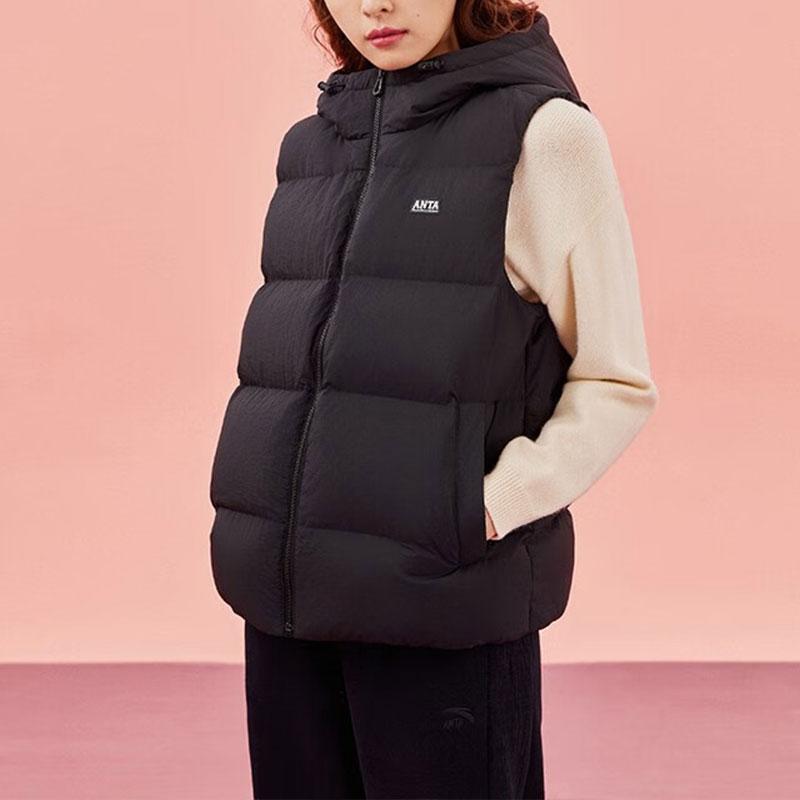 Anta Life Series Solid Color Water-Repellent Snow Shell Down Vest Women Vest Black 962348912-5