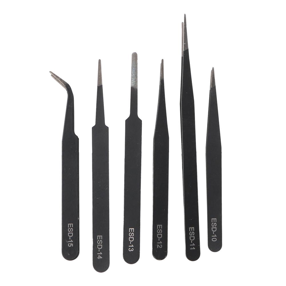 Stainless Steel Curved Straight Tip 6Pcs/Set Tweezers Set Anti Static for Watch Jewelry Mobile Phone Electronics Industrial Repair Tweezers Precision