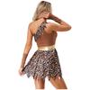 Women Prehistoric Cave Girl Costume Patchwork Print One Shoulder Jagged Hem Dress Over Sleeve Pair