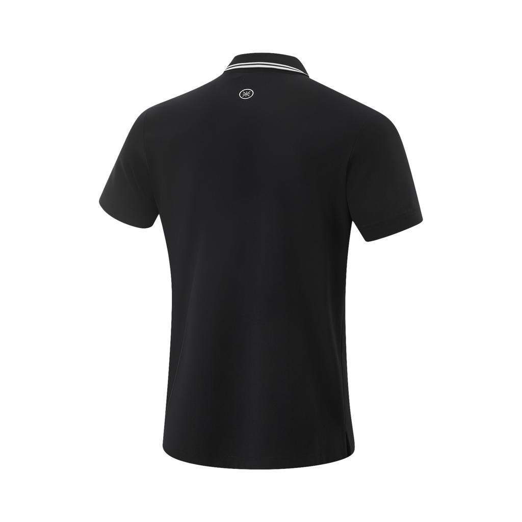 Li Ning Wade Series Simple Comfortable Striped Versatile Casual Pullover Short Sleeve Polo Shirt Men Polo Shirts Black APLV007-1