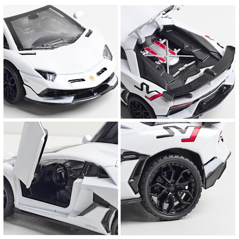 1:32-skala Aventador SVJ Diecast Legering bilmodell, Diecasts Lekebiler Bilmodell med lydlys Collection Leker for barn Gave