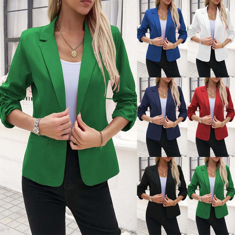 

2025 New Women s Suit Jacket Business Formal Three - quarter Length Sleeves Solid Color Cardigan Suit Jacket Business Workwear S зелений