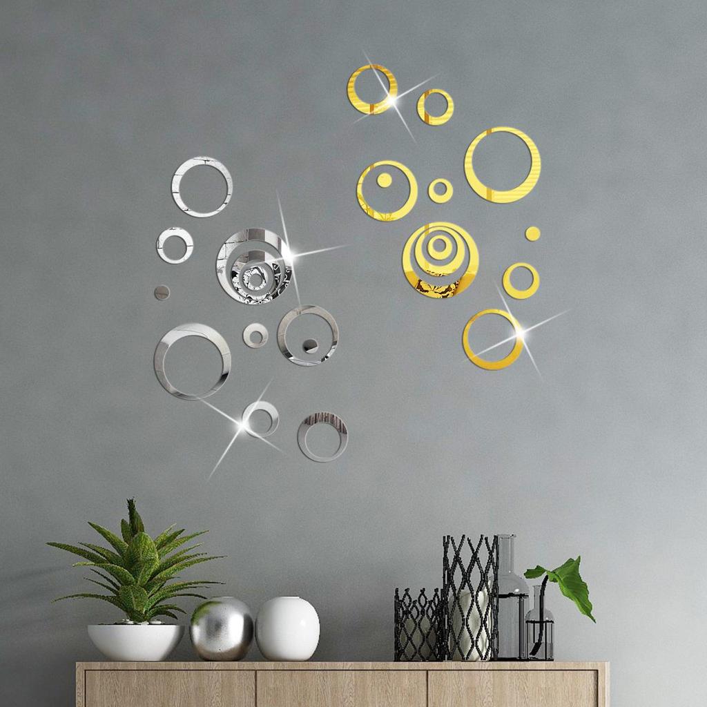 Set of 24 Round Acrylic Mirror Wall Stickers for Living Room or Bedroom Decoration