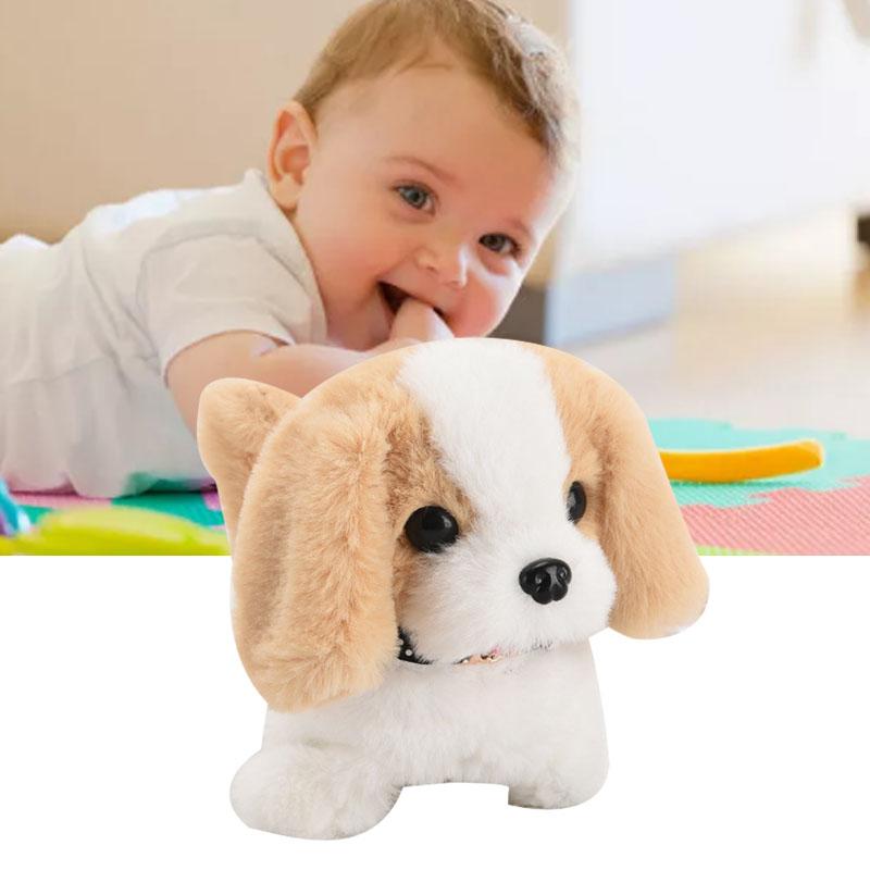 Simulation Plush Electric Puppy Battery Powered Walking Wagging Tail Barking Plush Puppy Dog Beige