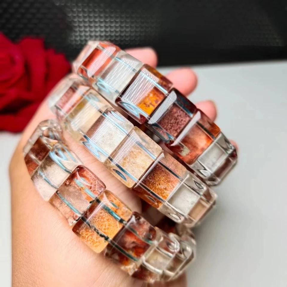Natural Ghost Phantom Quartz Bracelet Bangle for Women Men Gift Garden Crystal 14mm Beads Stone Gemstone Jewelry Strands AAAAA