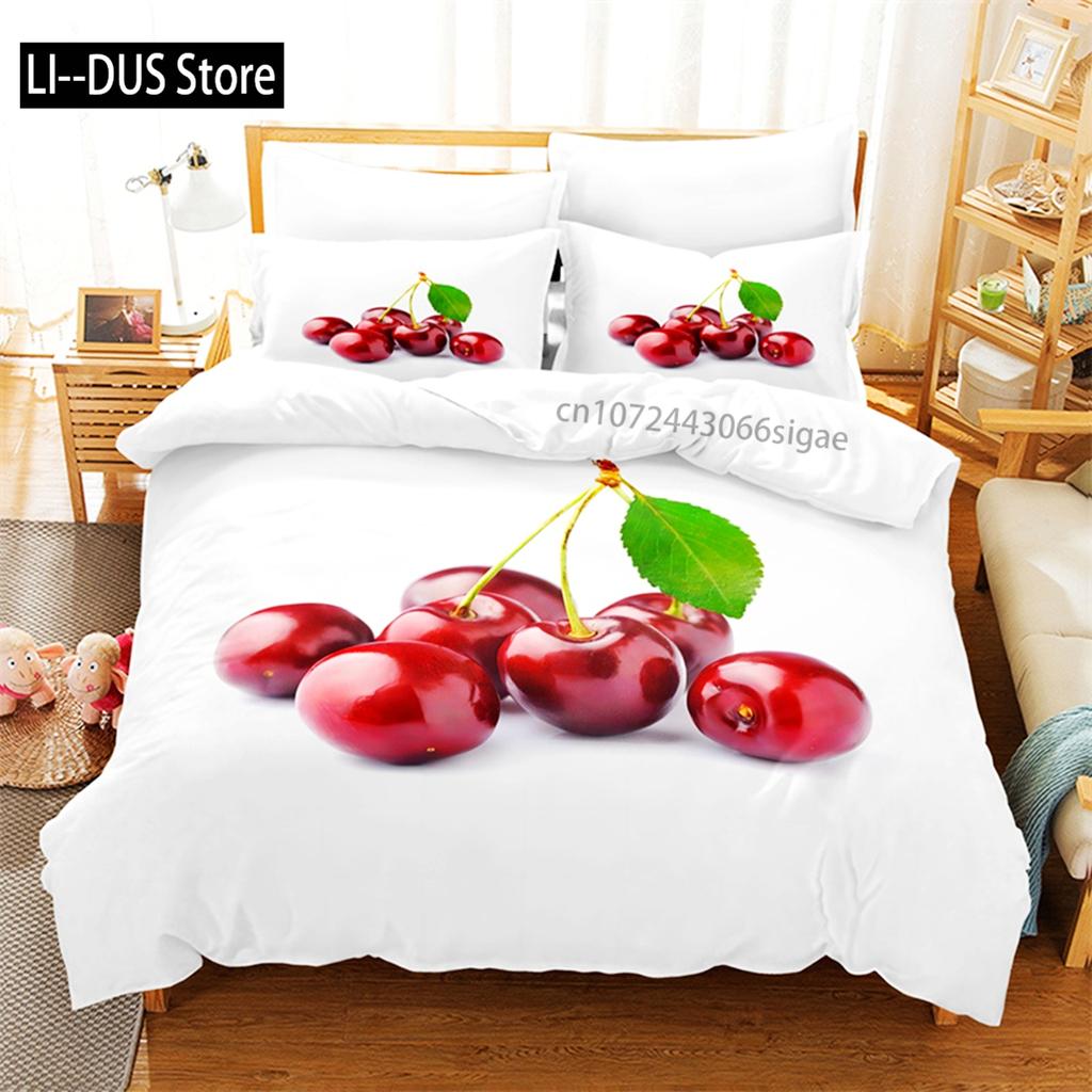 Comforter Red Cherry Bedding Set 3D Bedding Digital Printing Queen Size Bedding Set Fashion Designs