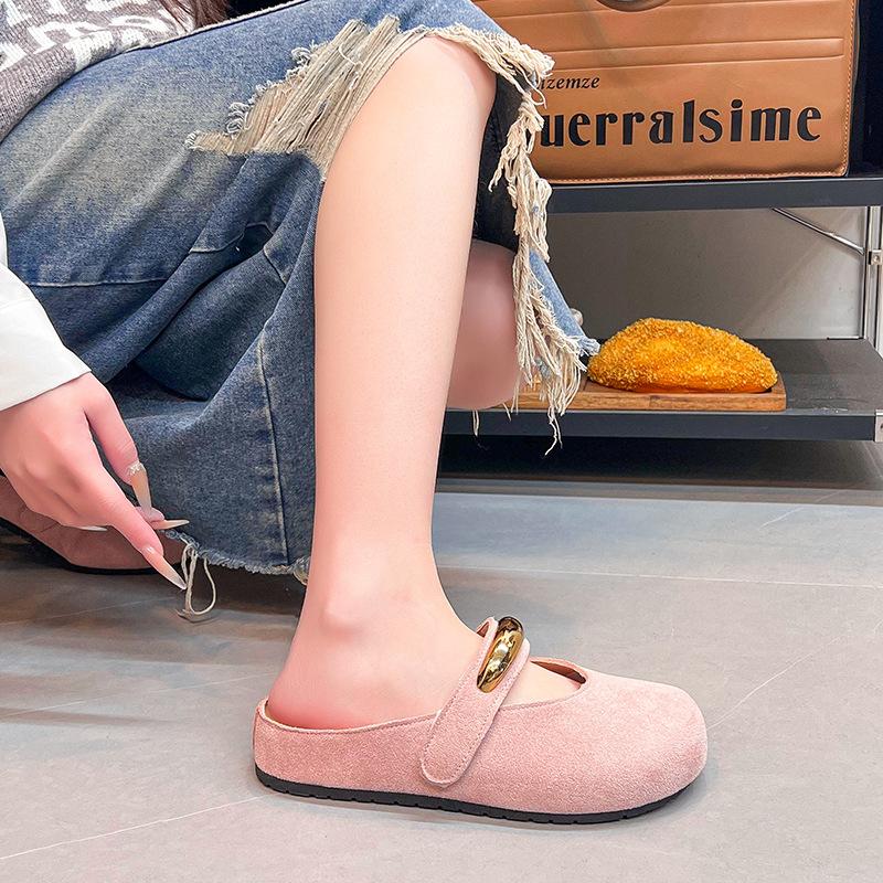 Pink Bag Head Half Slippers Women's Summer Wear New Women's Temperament One-pedal Flat Shoes