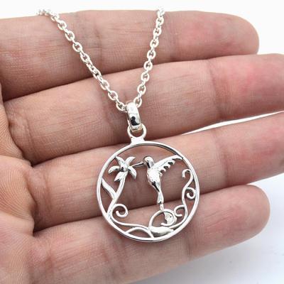 Silberner Charm-Vogelanhänger mit Kette aus massivem 925er-Sterlingsilber, handgefertigte Schmuckhalskette