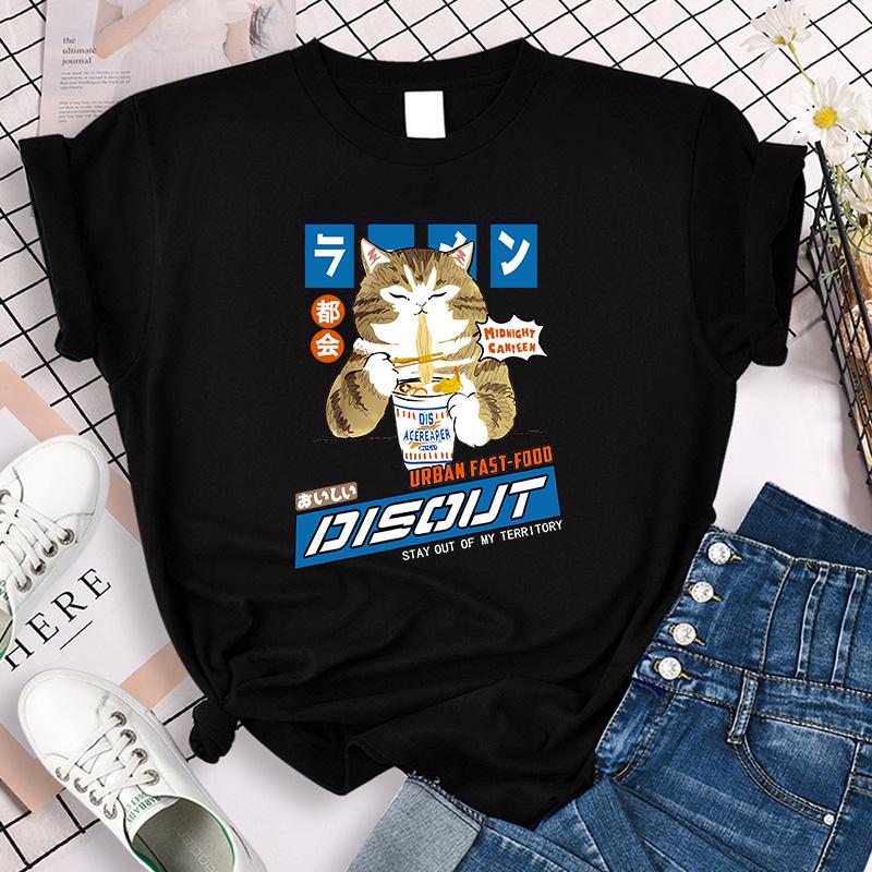 Women Unisex Graphic Tshirt Streetwear Harajuku Graphic Ulzzang Tshirt Funny Cute Cat Vintage Tee Shirt Aesthetic Y2k Tops FeUnisex