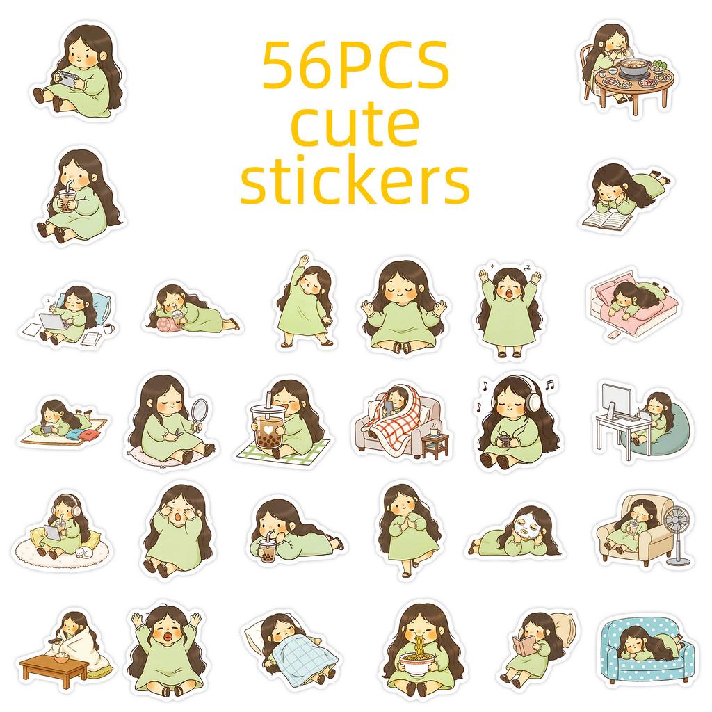56 Lazy Girls Daily Graffiti Stickers Cute Cartoon Girl Hand Account Desktop Decoration Stickers