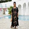 European & American Black Rayon Embroidered Beach Cover-Up Dress for Seaside Vacation