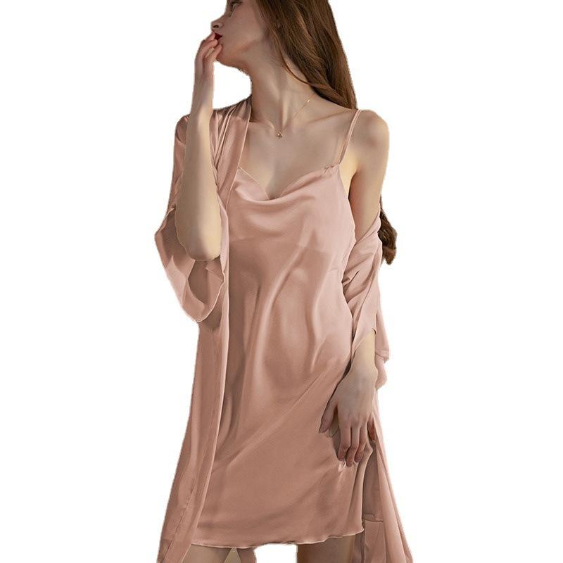 Sexy pajamas women's two-piece set high-end French elegance luxury heavy spring and summer suspender silk nightgown nightgown