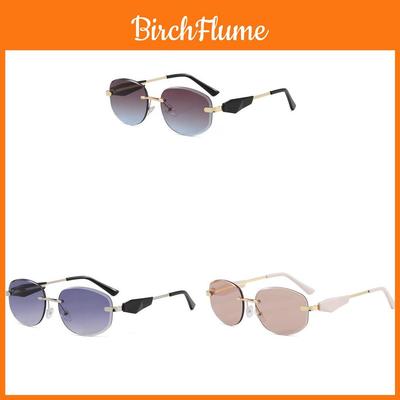 European Style Frameless Oval Sunglasses With Uv400 Protection For Fashion And Travel