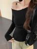 Women's Black Long-Sleeve 2025 One-Shoulder Top - Chic Autumn/Winter Design