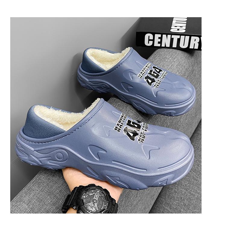 Men's Plus Size Non-Slip Cotton Slippers - Indoor/Outdoor, Warm, Heel-Covering Winter Shoes.