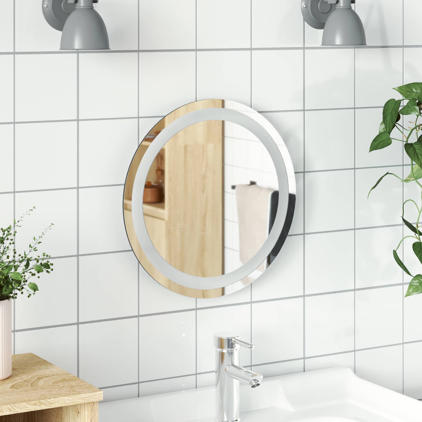 LED Badezimmerspiegel Transparent Ø 40 cm Gehärtetes Glas