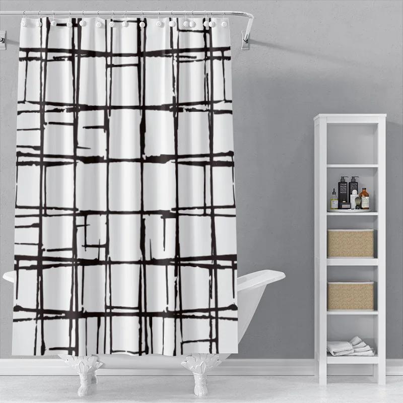 The New Isn Simple Nordic Black And White Line Draft Shower Curtain Toilet Partition Hanging Cloth Window Shading