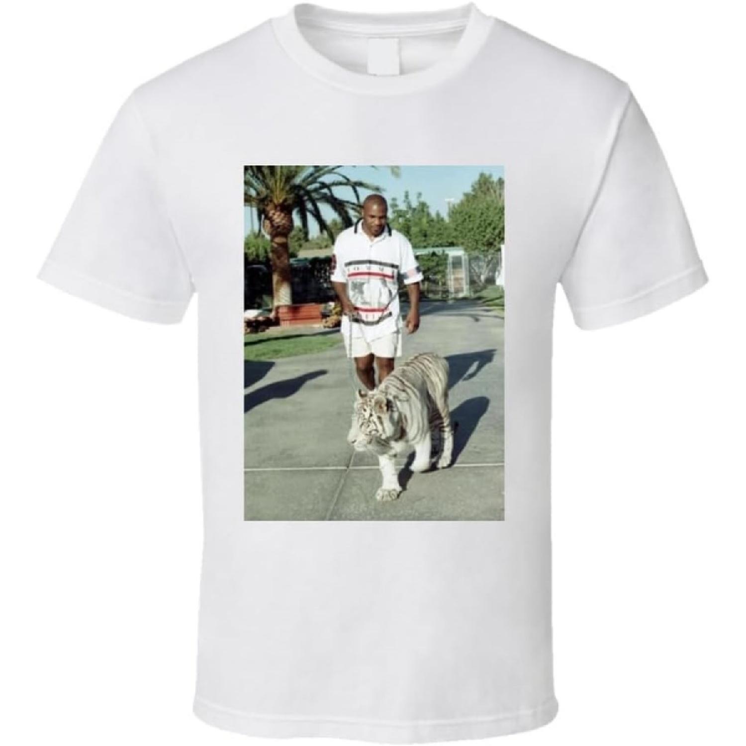 Generic Mike Tyson Walking His Tiger T Shirt S белый