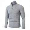 Men's Casual Solid Color Semi-zipper Stand-up Collar Knitted Sweater, Men's Fleece Warm Knitted Pullover Sweater