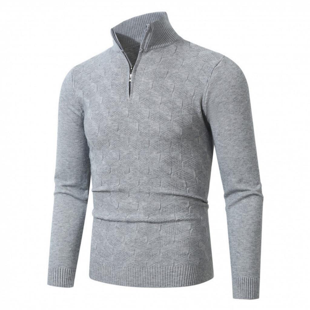 Men's Casual Solid Color Semi-zipper Stand-up Collar Knitted Sweater, Men's Fleece Warm Knitted Pullover Sweater