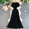 Temperament elegant daughter wind bead round neck dress women's high-end pleated knitted fishtail dress long dress