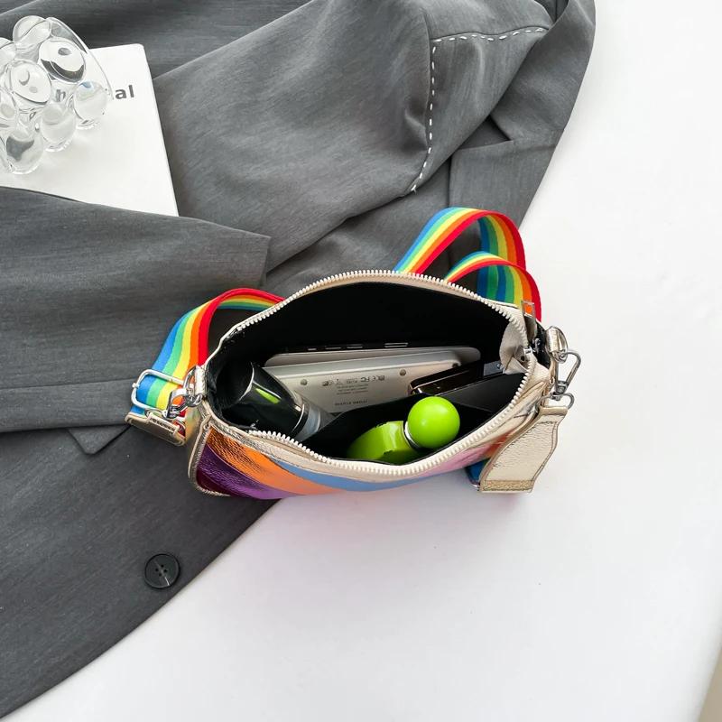 Fashion Rainbow PU Splicing Women's Crossbody Bag New Lightweight Women's Shoulder Bag Versatile High Quality Crossbody Bag