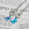 Dreamy Watercolor Blue Butterfly Pendant Silver Chain Bracelet