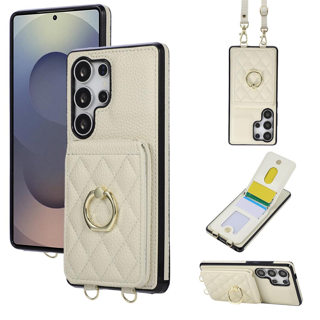 Ring Flip Lanyard Leather Wallet Card Phone Case for Samsung Galaxy S25 Edge S24 S23 S26 Ultra S22 Plus S21 FE S20 Note 20 Cover