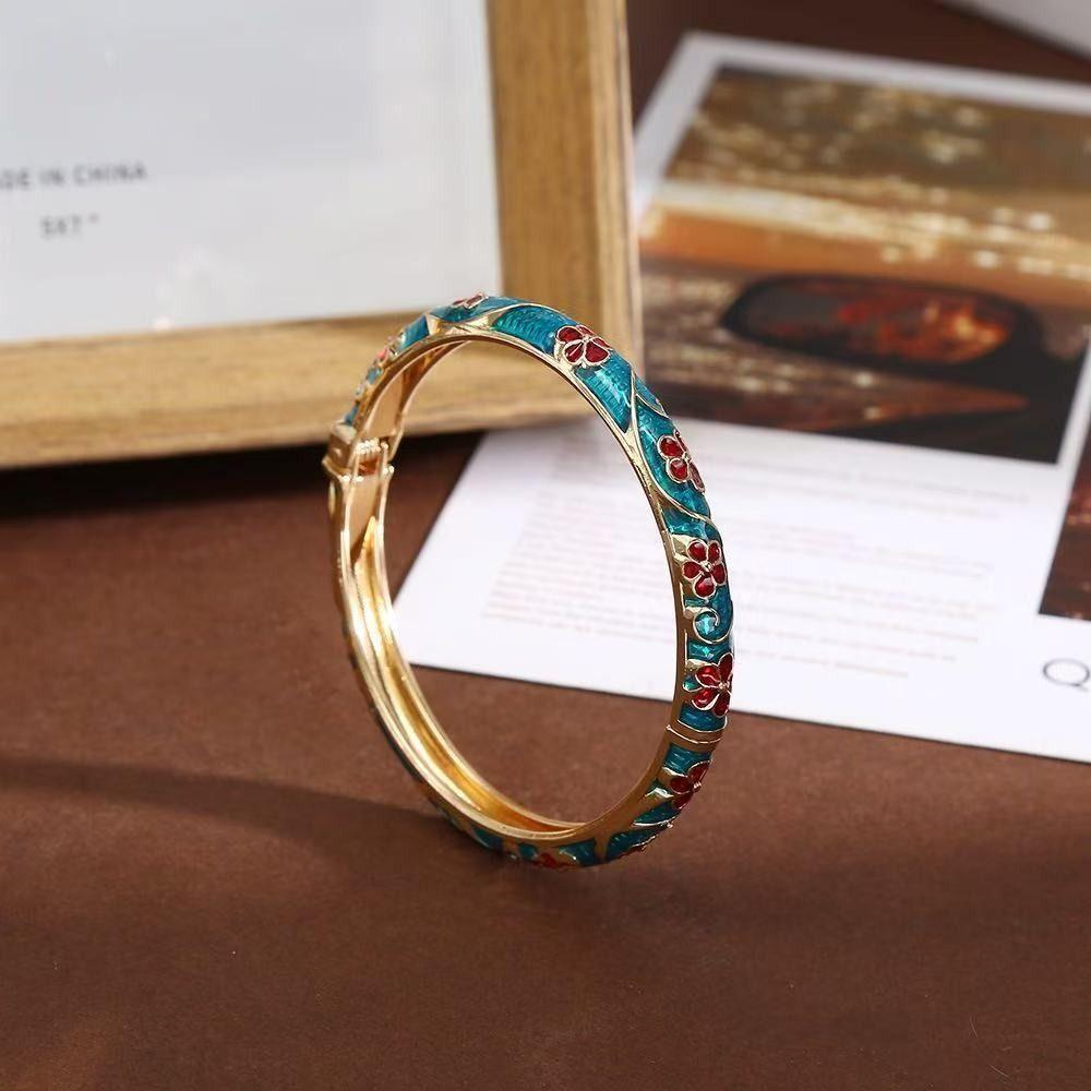 Chinese Vintage Cloisonne Bangle Traditional Women's Hand Bracelet Hollow Out Flower Bangle  Girls