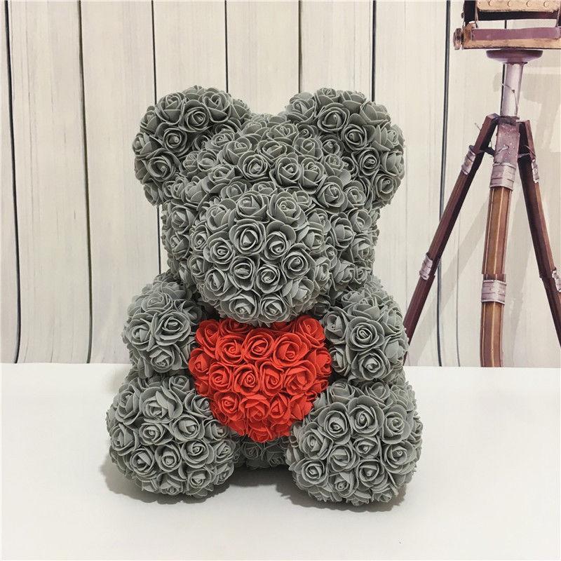 Lieblicher Großer Roter Rosenblüten-Bären Spielzeug Ornamente Geschenke für den Valentinstag 25cm Laden Geschenk am 8. März