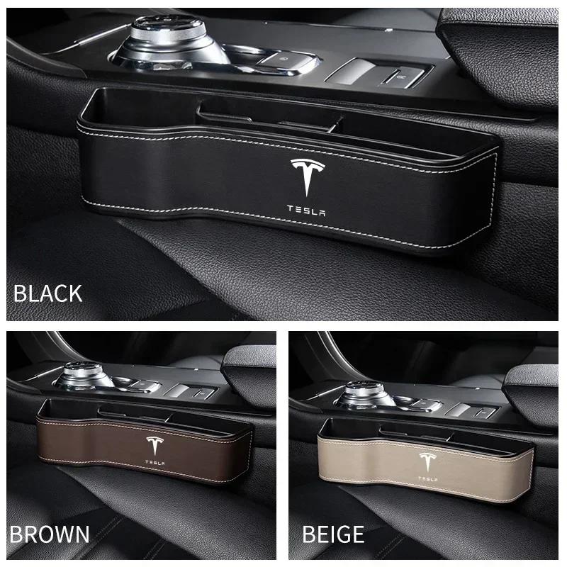Car Sticker Tesla High Capacity Car Leather Seat Gap Storage Box For Tesla Model 3 2021 S X Y Style Roadster Invader Coil Mod WY