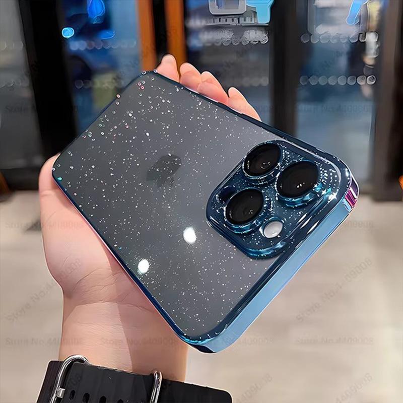 Fashion Bling Glitter Plating Clear Cases For iPhone 16 13 15 14 12 Pro Max 15 14 Plus Electroplate Transparent Shockproof Cover