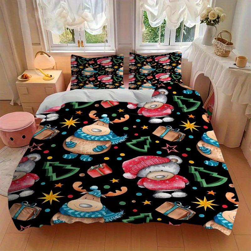 3pcs Christmas Bear Bedding Set, Suitable for Bedroom Decoration, (Includes 1 Duvet Cover And 2 Pillowcases, Quilt Not Included) Yy250822121