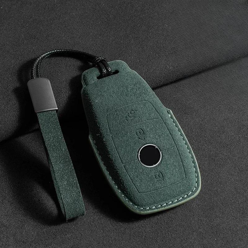 Suede Car Key Case Cover Protector Shell for Mercedes Benz A C E S G Class GLC CLE CLA GLB GLS W177 W205 W213 W222 X167 AMG